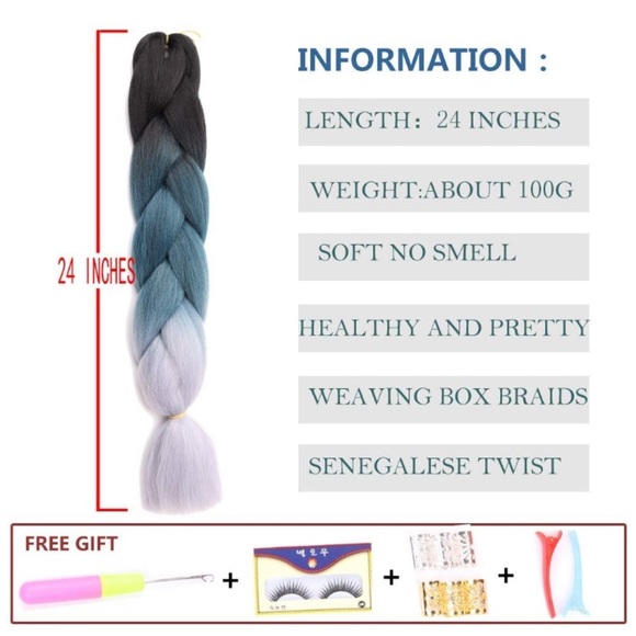 5 packs of Black blue gray ombré braiding hair NWT main image 5